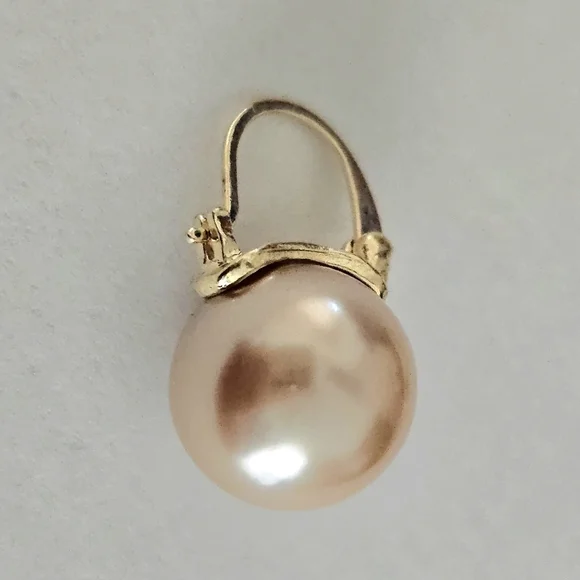 Pearl drop hoop earrings faux rose gold classic gold plated - Picture 5 of 5